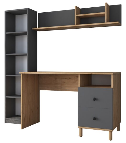 Kalune Design Moderná súprava Darah s písacím stolom, knižnicou a policou orech/antracit