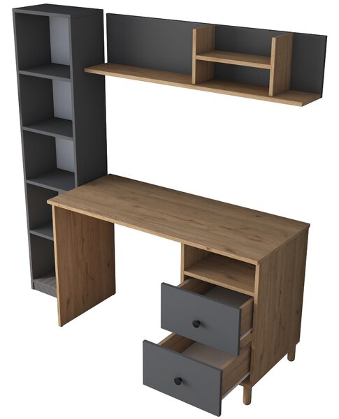 Kalune Design Moderná súprava Darah s písacím stolom, knižnicou a policou orech/antracit