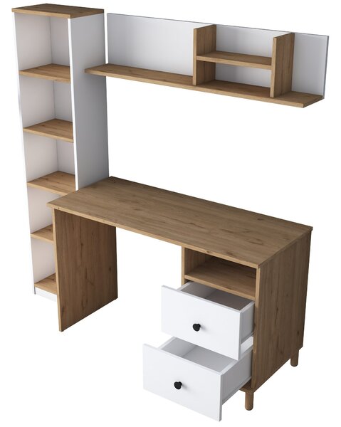 Kalune Design Moderná súprava Darah s písacím stolom, knižnicou a policou orech/biela