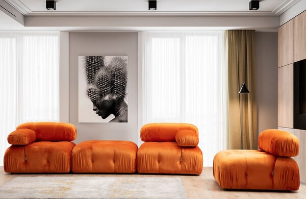 Hanah Home Modul pohovky Bubble zamat oranžový ľavý