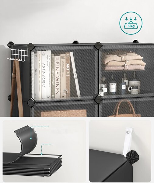 SONGMICS Modulárny botník Lux s 10 dvierkami číry/čierny
