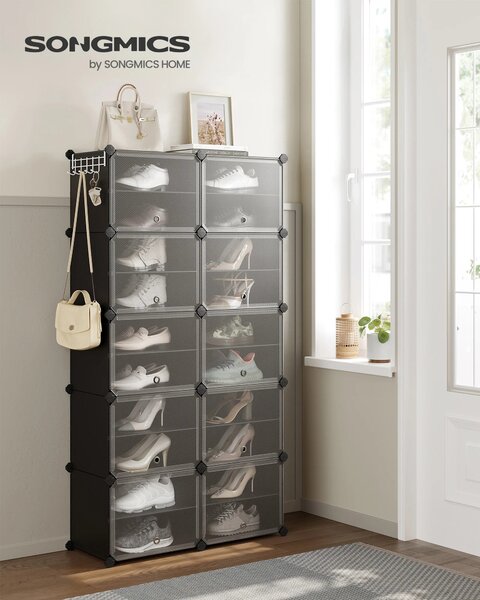 SONGMICS Modulárny botník Lux s 10 dvierkami číry/čierny