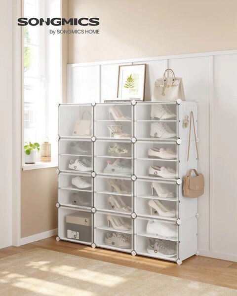 SONGMICS Modulárny botník Lux s 12 dvierkami číry/biely