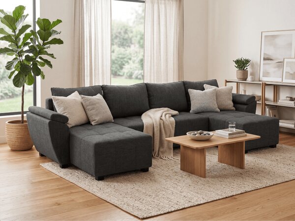 Rozkladacia sedacia súprava do U LIVARO 305x140 cm, tmavosivá
