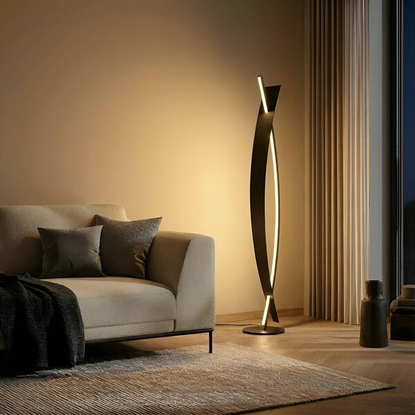 Lucande Stojacia lampa LED Marija, čierna, kov, výška 140 cm, Čierna, Obývacia izba / jedáleň, kov, Moderný, Stojacie svietidlo