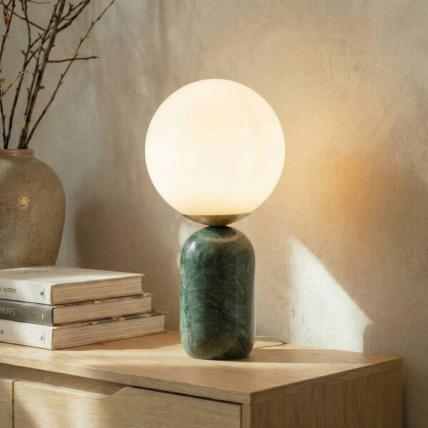 Stolová lampa Lindby Lennes x Eva Söllner, zelená, mramor, Ø 20 cm, Zelená, Obývacia izba / jedáleň, Kameň, Moderný, Stojacie svietidlo