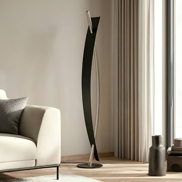 Lucande Stojacia lampa LED Marija, čierna, kov, výška 140 cm, Čierna, Obývacia izba / jedáleň, kov, Moderný, Stojacie svietidlo
