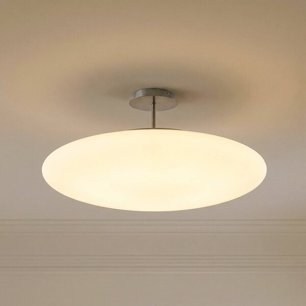 Lindby stropné LED svetlo Gunda, biele, sklo, Ø 48 cm, stmievateľné, Biela / opálová, Obývacia izba / jedáleň, Sklo, Moderný, Stropné svetlo polkruhové s priestorom
