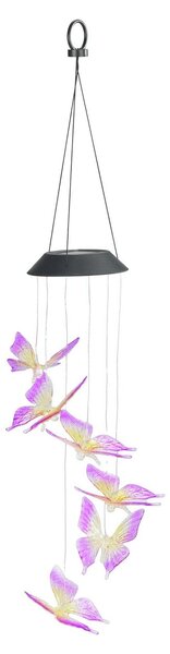 Solárna závesná lampa s motýľmi LED, zvonkohra, 78 cm
