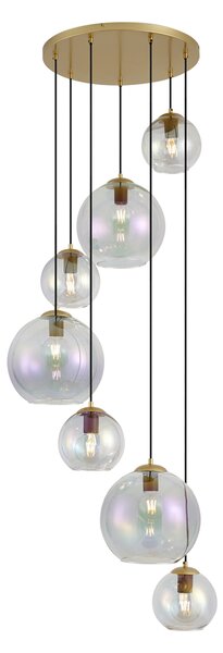 Závesná lampa Art Deco zlatá s dúhovým sklom 7-Lights - Sandra