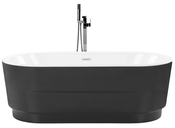 Voľne stojaca vaňa čierna sanitárny akrylát 170 x 80 cm oválna pre jednu osobu moderný miminalistický dizajn