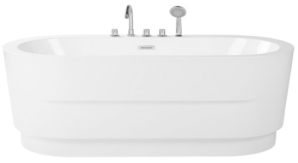 Voľne stojaca vaňa s batériou biela sanitárny akrylát 170 x 80 cm oválna pre jednu osobu moderný miminalistický dizajn