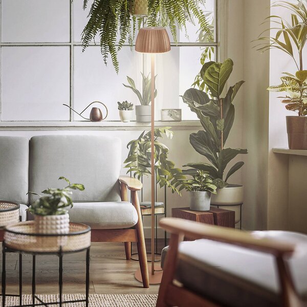 LED stojacia lampa Loca, hnedá, výška 123 cm, plast/kov, Hnedá / hrdzavá, Obývacia izba / jedáleň, kov, Moderný, Stojaca lampa