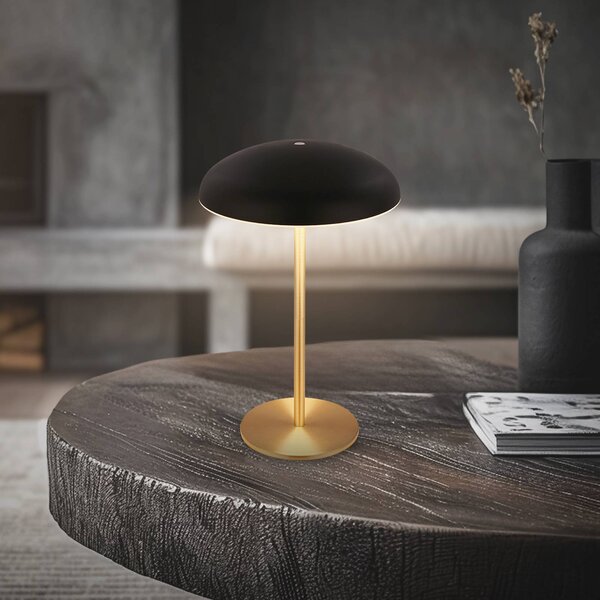 Briloner LED stolová lampa Brilo unplugged Caxa, čierna/mosadz, Čierna, kov, Stojacie svietidlo