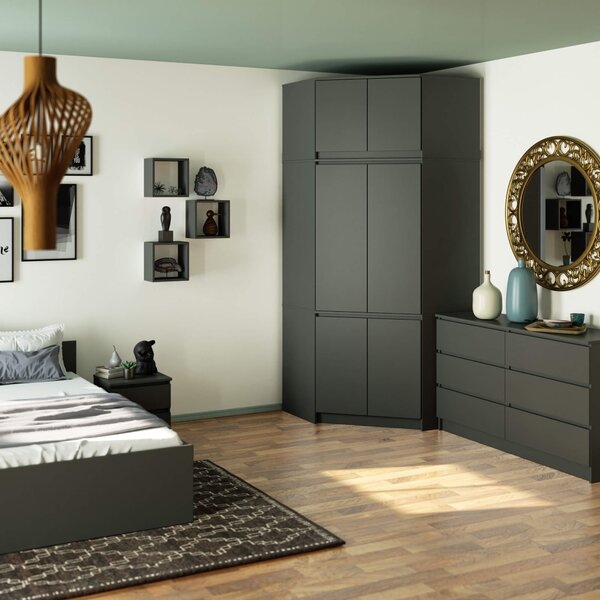 Ak furniture Nástavec na rohovú šatníkovú skriňu CLP 100 cm grafitovo šedý