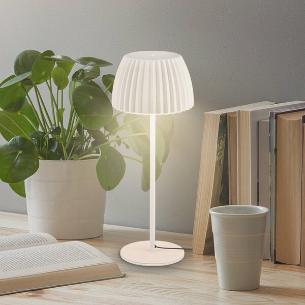 Briloner Stolová LED lampa Loca, starobiela, výška 36 cm, kov/plast, Biela / opálová, Obývacia izba / jedáleň, kov, Moderný, Stojacie svietidlo