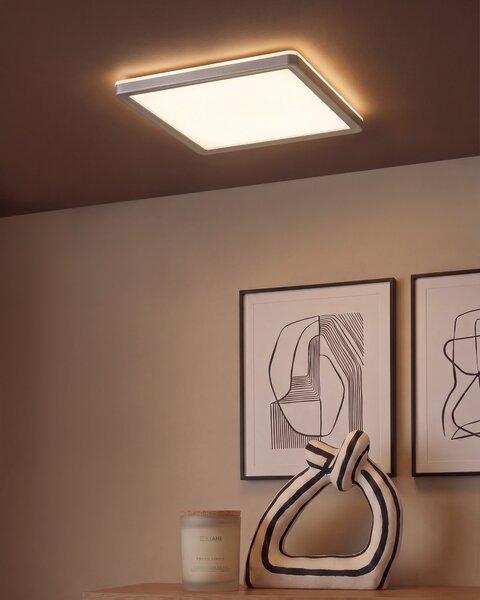 Stropné LED svietidlo strieborné syntetický materiál 30 cm štvorcový tvar LED panelové svetlo zapustené ploché s diaľkovým ovládaním