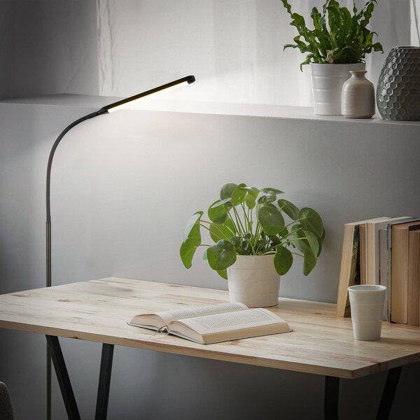 LED stojacia lampa Mura, čierna, výška 170 cm, kovový dotykový stmievač, Čierna, Obývacia izba / jedáleň, Plast, Moderný
