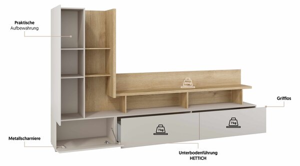 PROFI obývacia stena SERIO dub carpenter-kašmír zostava 2