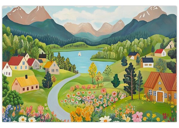 Obraz - Dedina v horách (90x60 cm)