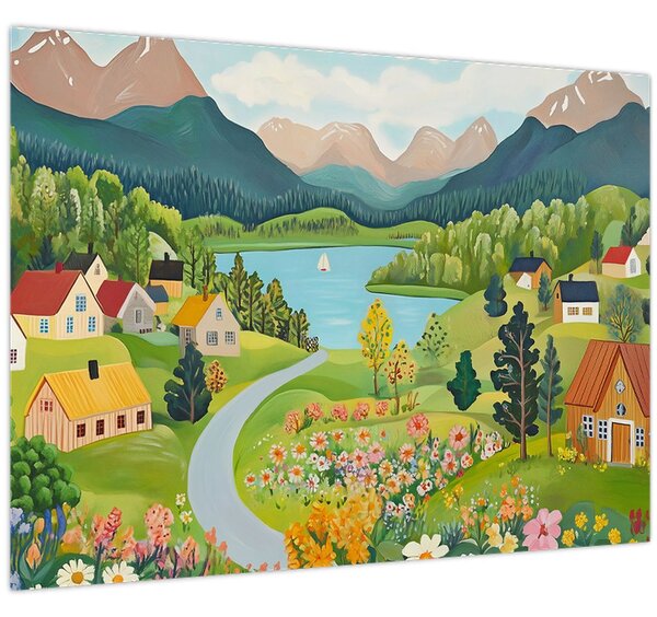 Obraz - Dedina v horách (70x50 cm)