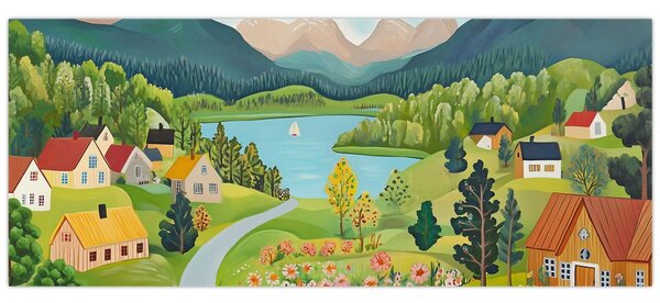 Obraz - Dedina v horách (120x50 cm)