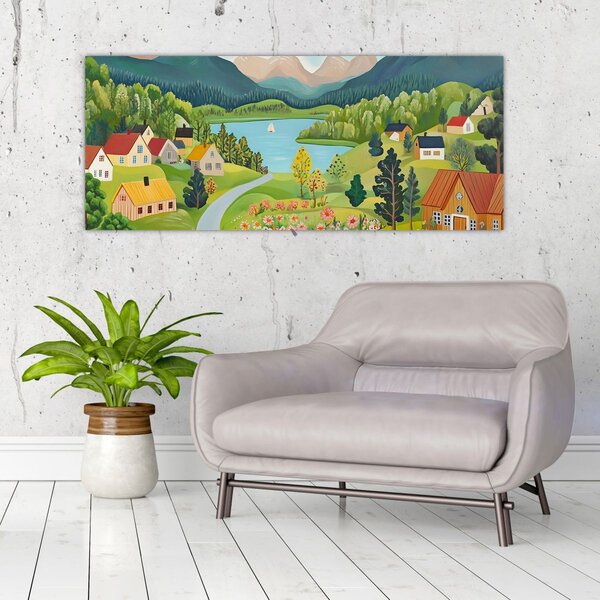 Obraz - Dedina v horách (120x50 cm)