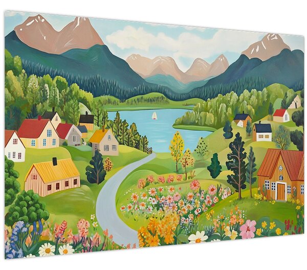 Obraz - Dedina v horách (90x60 cm)