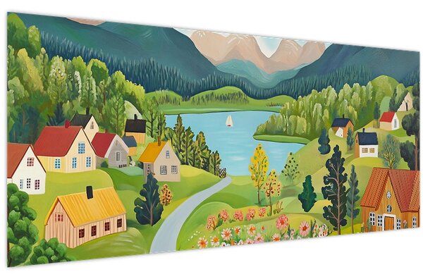 Obraz - Dedina v horách (120x50 cm)