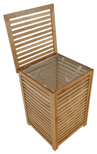 KONDELA Kôš na bielizeň, lakovaný bambus/béžová, BASKET