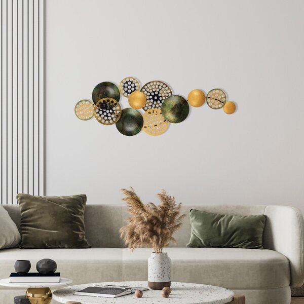 Wallity Nástenná kovová dekorácia BUBBLES 90 cm čierna/zlatá