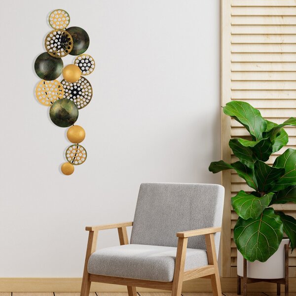 Wallity Nástenná kovová dekorácia BUBBLES 90 cm čierna/zlatá