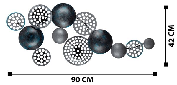 Wallity Nástenná kovová dekorácia BUBBLES 90 cm čierna/zlatá