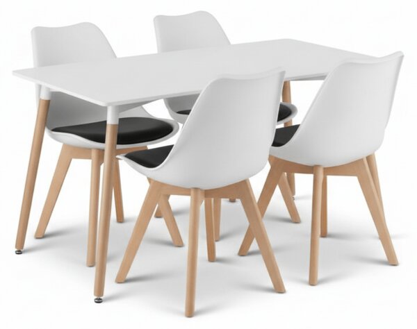 Jedálenský set 1 + 4, biely stôl ADRIA 120x80 cm + bielo-čierna stolička BALI MARK s bukovými nohami