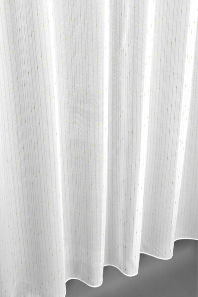 Záclona s prekrúcanou väzbou, Dážď lurex zlatý, biela 150 cm