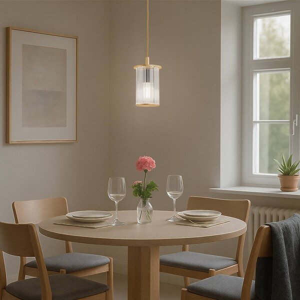 Vonkajšia závesná lampa Nora, zlatá/transparentná, IP44, sklo, Mosadz / zlato, Sklo, Závesné svietidlo