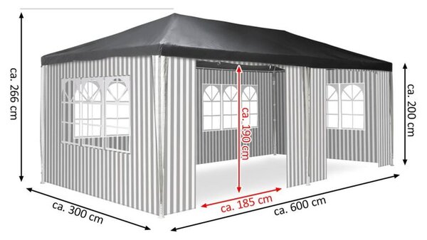 Záhradný párty stan - 3 x 6 m, antracit + 6 bočníc