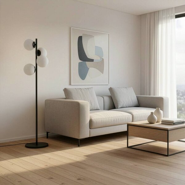 Stojacia lampa Faze, čierna, sklo, výška 130 cm, 4-pl, Čierna, Obývacia izba / jedáleň, kov, Stojaca lampa