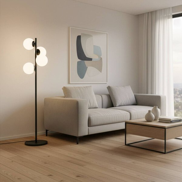 Stojacia lampa Faze, čierna, sklo, výška 130 cm, 4-pl, Čierna, Obývacia izba / jedáleň, kov, Stojaca lampa