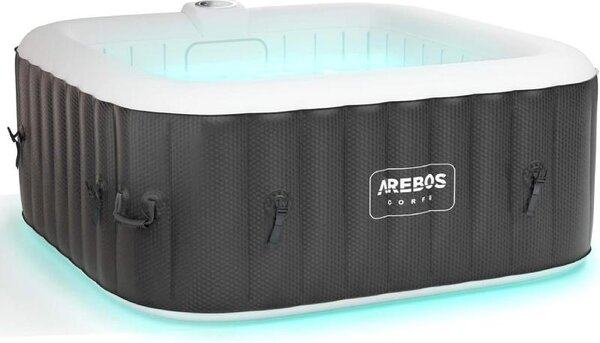 Nafukovacia vírivka s LED osvetlením, 154 cm, 600 l, 100 masážnych trysiek, až pre 4 osoby, čierna – N