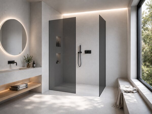 CERANO - Sprchová zástena Walk-in Crystal TL/P - 8 mm - bezvzperový systém - čierna matná, grafitové sklo - 90x50x200 cm