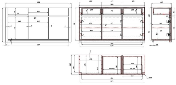 Komoda z masívneho dubového dreva Lausanne 3Z 3D