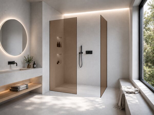 CERANO - Sprchová zástena Walk-in Crystal TL/P - 8 mm - bezvzperový systém - čierna matná, bronzové sklo - 50x50x200 cm