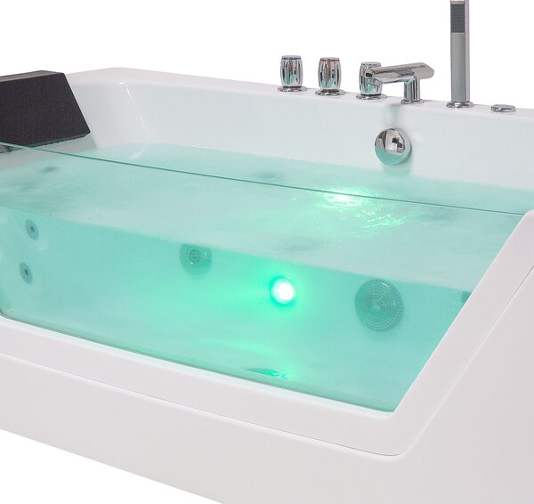 Vírivá vaňa biela strieborná akrylát sklo 162 x 76 cm s LED osvetlením opierky hlavy pre 2 osoby moderný štýl kúpeľňa