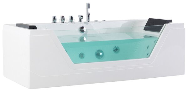Vírivá vaňa biela strieborná akrylát sklo 162 x 76 cm s LED osvetlením opierky hlavy pre 2 osoby moderný štýl kúpeľňa