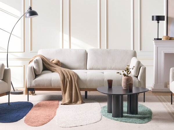 3-miestna pohovka svetlobéžová polyester látkové čalúnenie čierne železné nohy moderný štýl obývacia izba