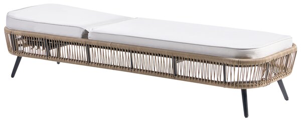 Záhradné ležadlo béžová umelý ratan hliník polyester látkový vankúš nastaviteľné sklopné operadlo moderný štýl exteriér