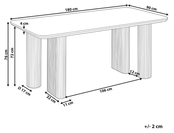 Jedálenský stôl svetlohnedý MDF 180 x 90 cm obdĺžnikový so širokými nohami minimalistický štýl jedáleň kuchyňa