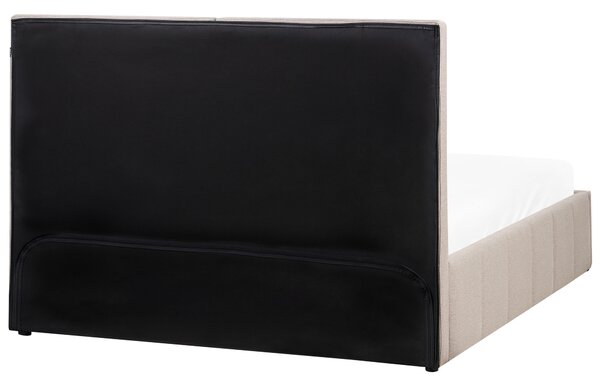 Posteľ sivobéžová látkové čalúnenie polyester 160 x 200 cm s čelom a úložným priestorom moderný štýl spálňa