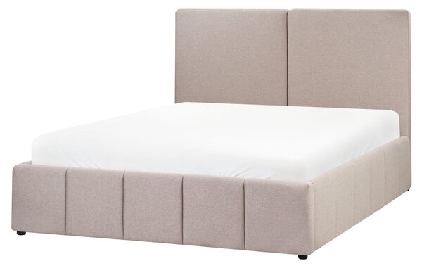 Posteľ sivobéžová látkové čalúnenie polyester 160 x 200 cm s čelom a úložným priestorom moderný štýl spálňa
